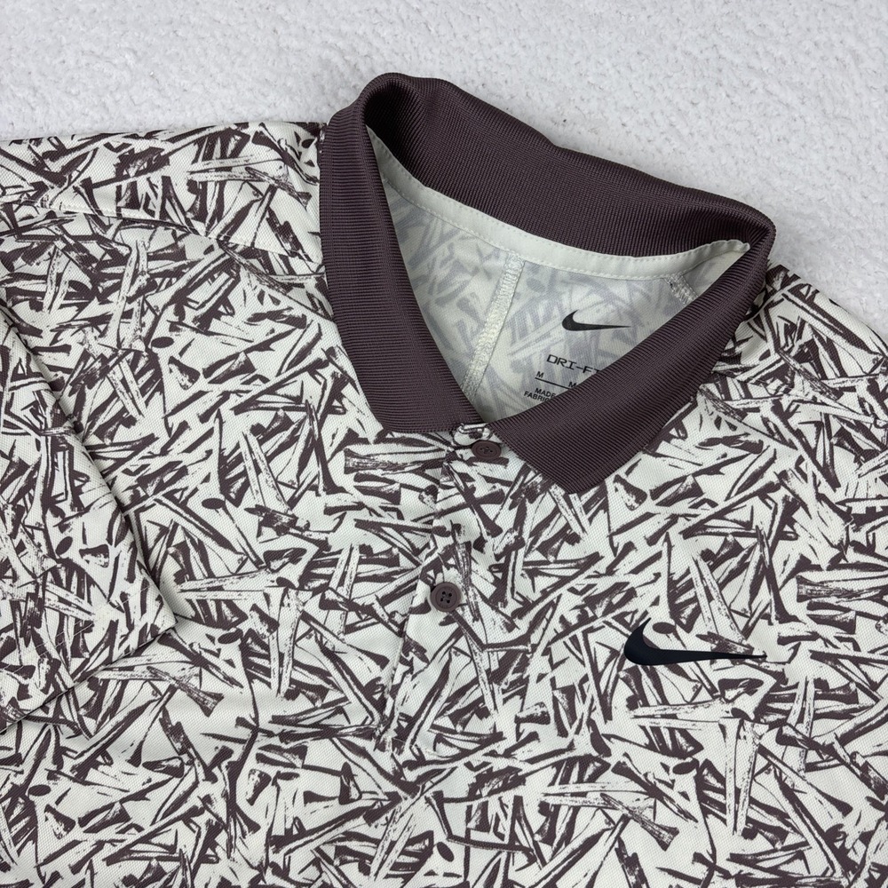 NIKE 'Dri-FIT Victory+' Mens Medium Polo Shirt Allover Golf Tee Print Modern EUC